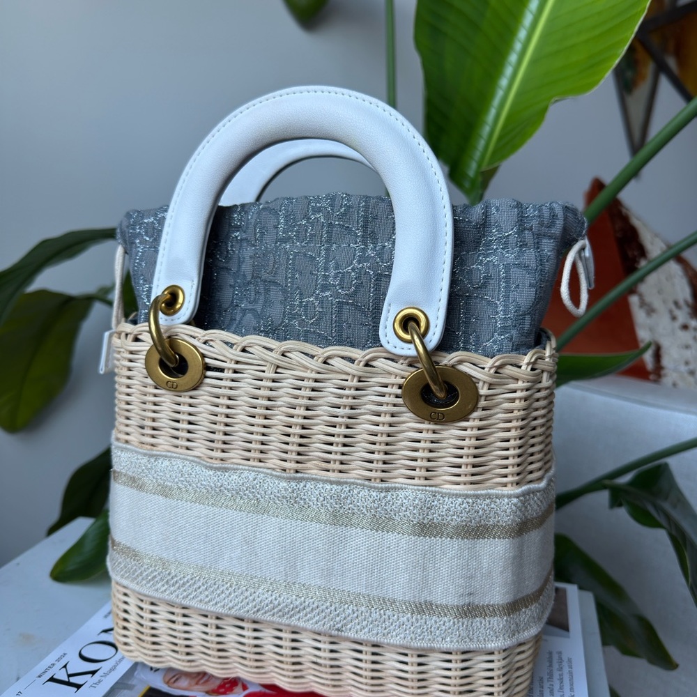 Dior White & Natural Woven Diorissimo Tote - Picture 8 of 11